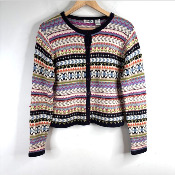 VTG 90s Paul Harris Design 3D Knit Cardigan S Rainbow Floral Boho Cottage Granny - Picture 9 of 9